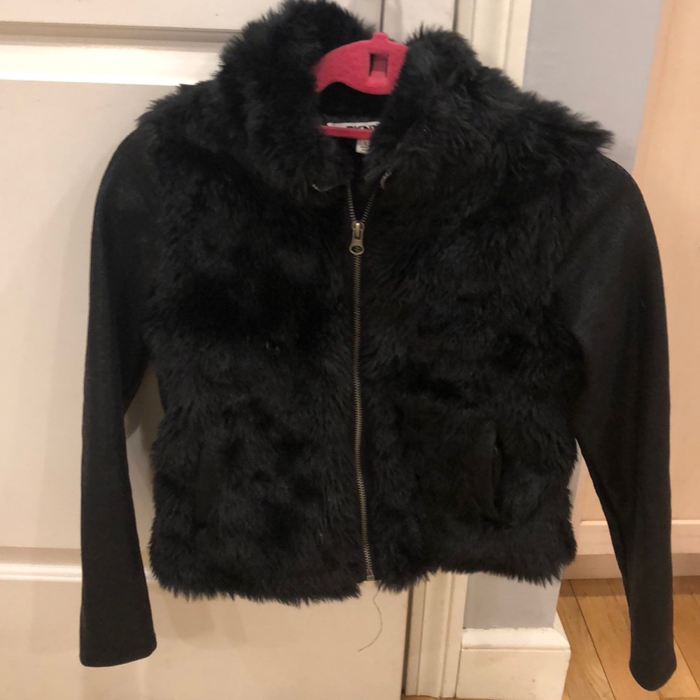 DKNY faux fur and faux leather jacket